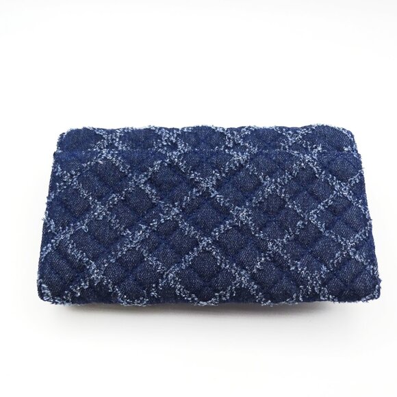KURT GEIGER Mini Brixton Blue Denim Fabric Quilted Chain Wallet - Picture 3 of 6